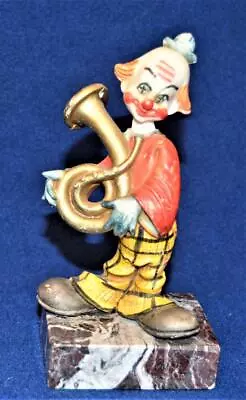 Vtg FONTANIN Made Italy CLOWN W TRUMPET 6 H Figurine On Carrara Marble Base • $44.99