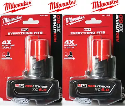 2X Milwaukee 48-11-2460 M12 REDLITHIUM XC 6.0 Extended Capacity Battery Pack NEW • $61.56