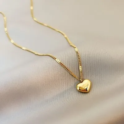 18K Gold Plated 316L Stainless Steel Love Heart Pendant Necklace For Women Gift • $18.49