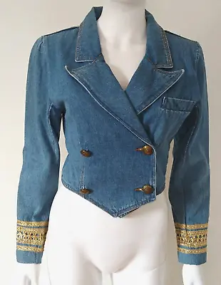 Vintage 80s 90s Crop Jacket Military Denim  Western Nautical Festival Boho XS • $48