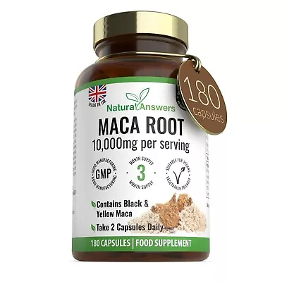 £15.49 • Buy MACA ROOT HIGH STRENGTH EXTRACT CAPSULES 10,000mg 180 VEGAN 3 MONTH SUPPLY