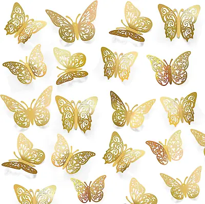 72 Pcs Gold Butterfly Decorations 3 Sizes 4 Styles 3D Butterfly Wall Decor Bu • $8.65
