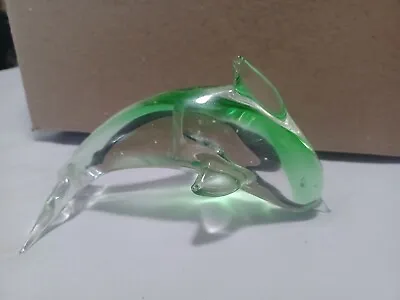 VTG Murano Style Dolphin Porpoise Figurine Sculpture Hand Blown PaperweightGreen • $14.99