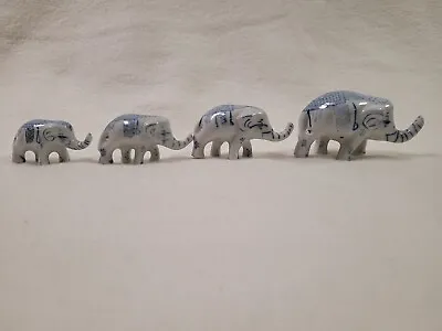 Miniature Porcelin Elephants White With Blue Design Set Of 4 • $10.95