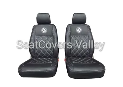 VW Transporter T5 T6 Front Row (1+1) 2x Single Leatherette Seat Covers VW Logos • $168.01