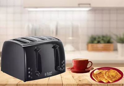 Russell Hobbs Textures 4 Sl Toaster Wide Slot 6 Levels 1500W Plastic Black 21651 • £29.99