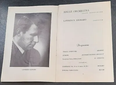Sept 1965 Lawrence Leonard Halle Orchestra Programme Public Hall Preston Elgar • £3
