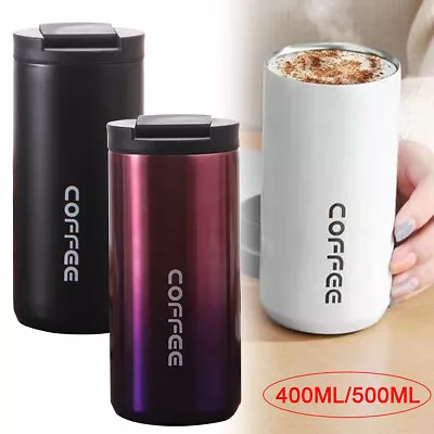 400/500ml Stainless Steel Coffee Thermal Mug Cup Travel Flask Vacuum Leakproof • £6.99