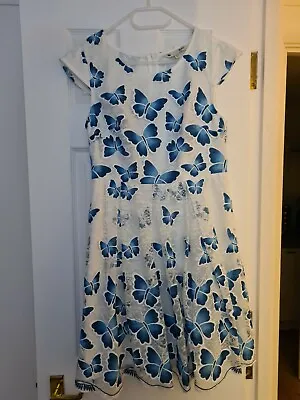 Yumi Beautiful White Lace And Blue Butterfly Dress. Size 12. Wedding/ Prom • £25