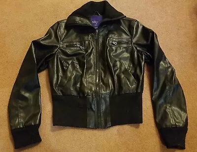 Miley Cyrus Max Azria Womens L Faux Leather Black Jacket Biker Bomber Moto • $26.55