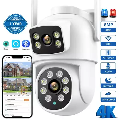 Icsee 8MP 4K IP Camera Wireless WIFI Outdoor CCTV PTZ Smart Home Security IR Cam • £24.99