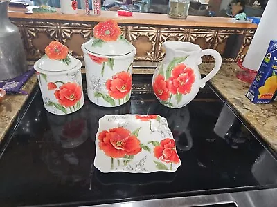 Maxcera Poppy Lot Pitcher Cannister Set & Sm Plate Poppies Poppies Poppies • $99.99