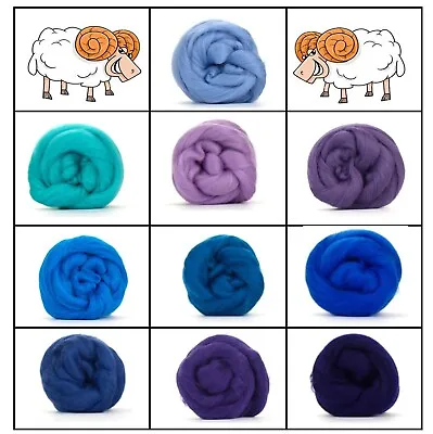 Blue  Mixed Merino Wool Roving 10 Colours 60g  Wet  Needle Felting  Spinning • £4.95