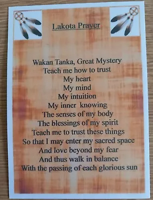 Native American Indian Laminated A6 Lakota Prayer Saying Blessing • £2