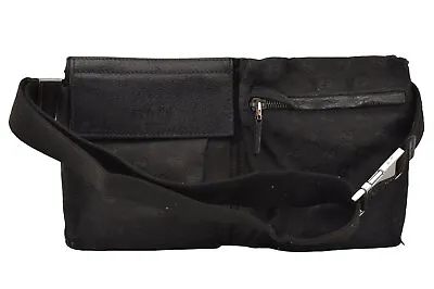 Authentic GUCCI Vintage Waist Body Bag Purse GG Canvas Leather 28566 Black 3920I • $262.50