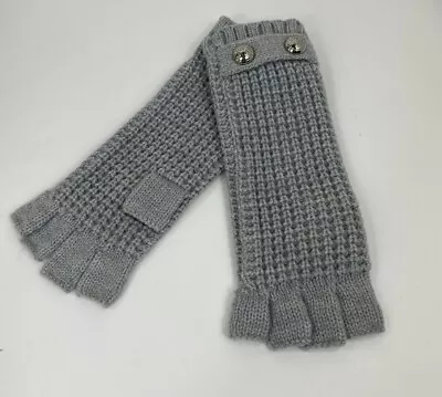 Michael Kors Fingerless Gloves Gray Cable Knit Silver Logo Buttons H2 • $49.99