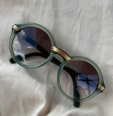$1100 • Buy Vintage Cartier Cabriolet 49-20-130 Green Jade 18K Gold Frame Sunglasses RARE!