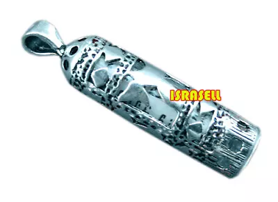 925 Sterling Silver Mezuzah Pendant With Shema Yisrael Scroll & Hebrew Chai  • $18.74