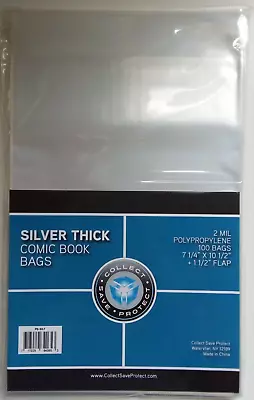 (100) CSP Silver Thick Comic Book Bags Protectors No PVC NIP 7 1/4x10 1/2  1.5  • $6