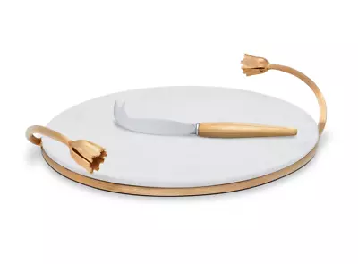 L'Objet Deco Leaves 24k Gold Plated Cheese Board & Knife Set H1828 • $303.99