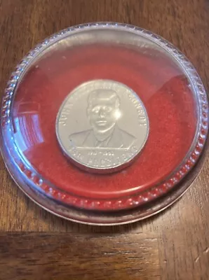 JFK Round Paperweight Clear With Red Background • $12.75