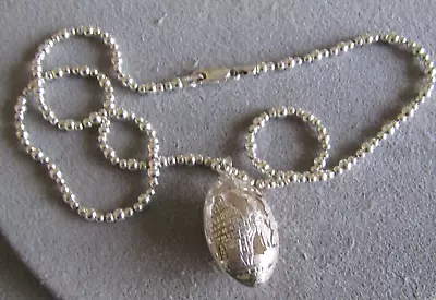 Vintage Sterling Silver Carved Etched Mayan Egg Pendant Necklace 20  • $65