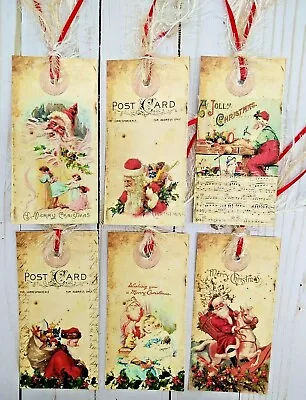 6 Vintage Style Christmas~Handmade~Gift Tags~Scrapbooks~Junk Journals~Crafts • $4.59