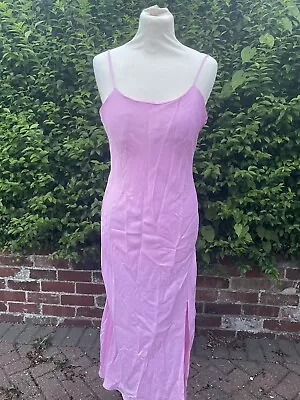 Zara Pink Satin Dress Side Split Formal Long Prom Occasion New Size M Blogger • £21.78