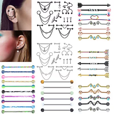 16Pcs Surgical Steel Industrial Barbell Earring Cartilage Bar Stud Piercing 16G • $9.99