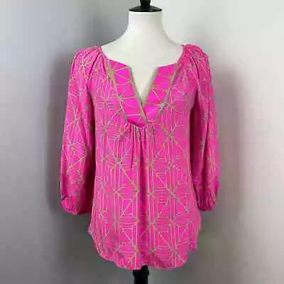 Alice & Trixie Hot Pink Silk Peasant Blouse Small • $65