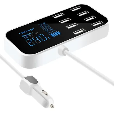 A9S Fast Car Charger 8 Port Multi USB LCD Display 12V Phone Charger USB Hub V3V6 • $15.47