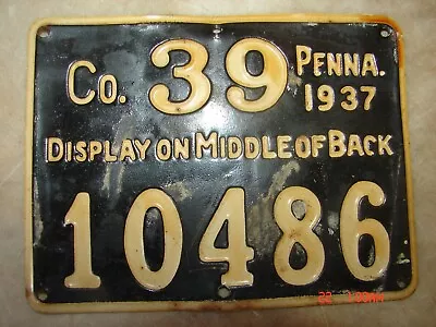 Vintage Tin 1937 Pennsylvania Hunting License Lehigh County # 39 • $55