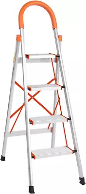 LUISLADDERS Folding Step Ladder 4 Step Ladder Aluminum Step Stool Anti-Slip With • $77.98