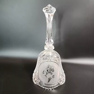 Vintage Crystal Glass Dinner Bell With Etched Rose Design Frosted 8  Tall • $7.90