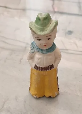 Antique Bisque Doll Little Boy Cowboy Figurine 3  Miniature Early 20th Japan • $14.99