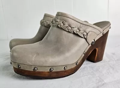 UGG KAYLEE LEATHER CLOGS MULES FUR LINED Gray Size 10 Ugg Sin 3206 F29011E • $38.99