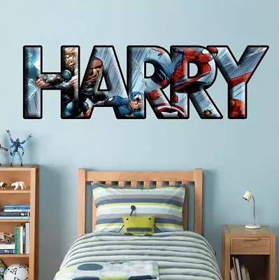 Avengers Personalised Name Decal WALL STICKER Decor Mural Kids Marvel WP75 • £17.27