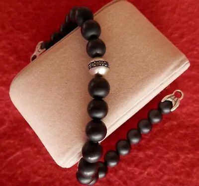 David Yurman Men's Black Onyx BLACK DIAMONDS Spiritual Beads Bracelet 8” • $429