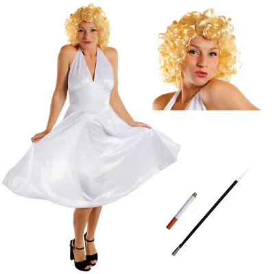 Womens 1950s Hollywood Starlet Costume & Wig Celebrity Pop Star 50's Fancy Dress • £16.99