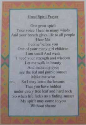 Native American Indian Laminated A6 Great Spirit Prayer Saying • £2