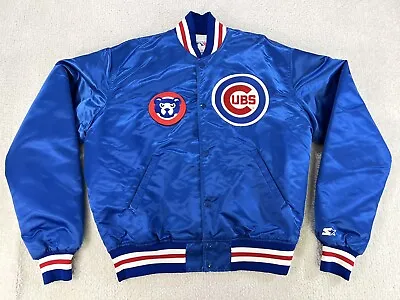 Vintage Starter Chicago Cubs Satin Jacket Blue Baseball MLB 80s Mens XL • $148.50