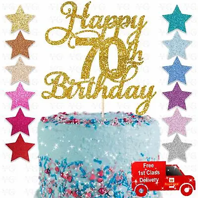 Happy 70th Glitter Birthday Party Cake Topper Sixty Daughter Son Sister Brother • £2.75