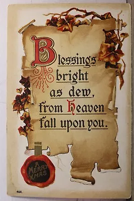 Christmas A Merry Xmas Blessings Bright Dew From Heaven Postcard Old Vintage PC • $0.50