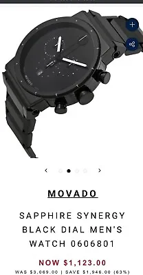Movado Bold Sapphire Synergy 42 Black Ceramic Watch Retired Model Great Condi • $750