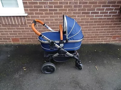 Icandy Peach Pushchair Carrycot Main Seat FootMuff Royal Blue • £110