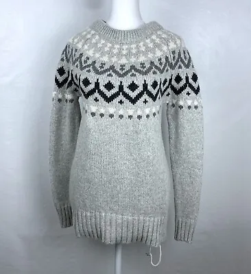 J. Crew Ivan Fair Isle Wool Blend Crewneck Sweater Gray Black Sz XS Style K4650 • $29.99