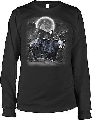 Black Bear Moon Mountains Long Sleeve T-shirt • $15.95