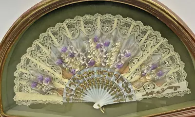 Antique Museum Quality European Inlaid Painted Mother Of Pearl Hand Fan- 17  • $1500