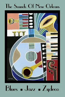 New Orleans Zydeco Jazz Cajun Music Guitar Accordian Banjo Poster Repro FREE S/H • $28.64