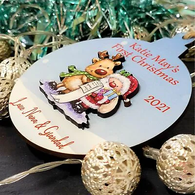 £4.99 • Buy Baby 1St First Christmas Bauble Personalised Tree Decoration Baby Boy Girl Gift